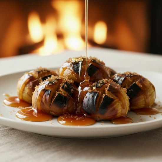 roasted chestnuts drizzled with rich maple and caramel