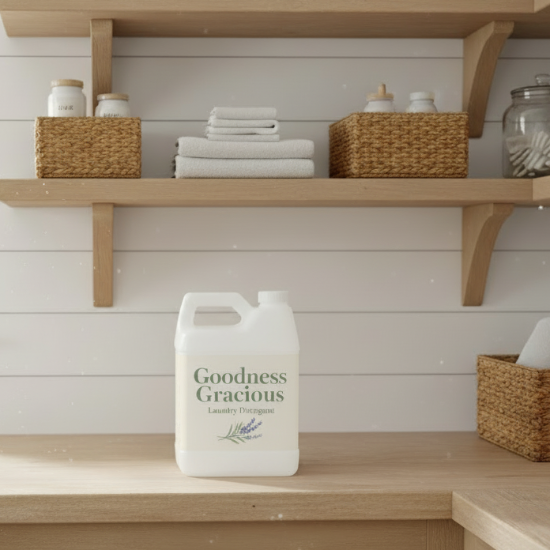 detergent bottle in a laundry room