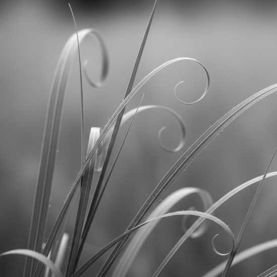 Close-up of vetiver grass blades with a blurred background. grey monotone