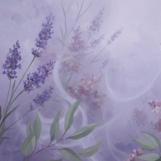 purple haze of lavender, lilac and eucalyptus. dreamy. soft and atmospheric. impressionistic