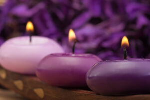 Candles in different shades of purple