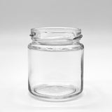 Clear glass jar on a white background