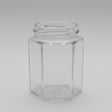 Clear glass hexagonal jar on a dark background