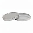 Two silver lids on a white background