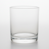 Clear glass tumbler on a white background