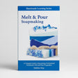 Book titled 'Melt & Pour Soapmaking' by Debbie May on a surface with a blurred background.