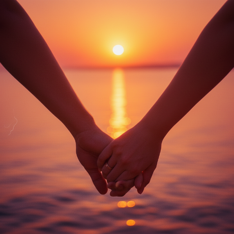 close up of couple holding hands at sunset at the Red Sea. feels unhurried and dreamy
