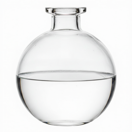 Clear glass diffuser with a round base on a white background