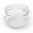 Clear glass jar with a lid on a white background