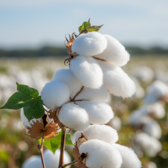 Cotton plant with fluffy white cotton bolls against a blurred natural background