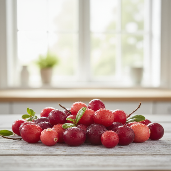 cranberries on a counter 