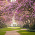 Southern garden full of purple crepe myrtles in full bloom