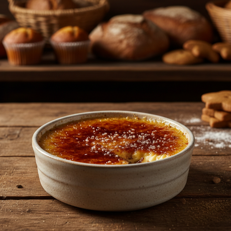 gingerbread creme brulee in a bakery