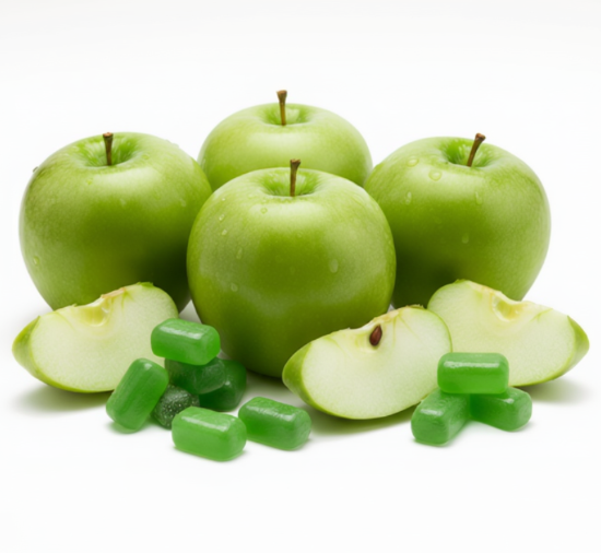 ripe green apples and green jolly rancher candies