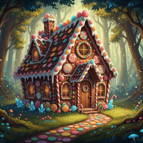 Hansel and Gretel's house in the woods. magical. 