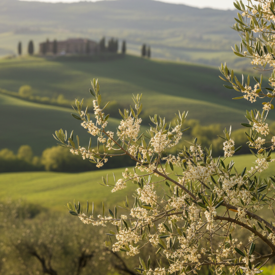 olive blossoms in the italian countryside