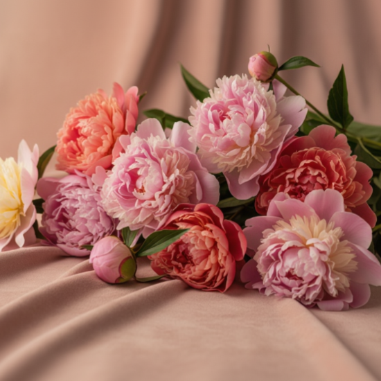 pink peony blooms laid on blush suede. Soft, elegant, and quietly seductive. sophisticated.