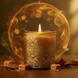 Decorative candle with intricate patterns on a dark background